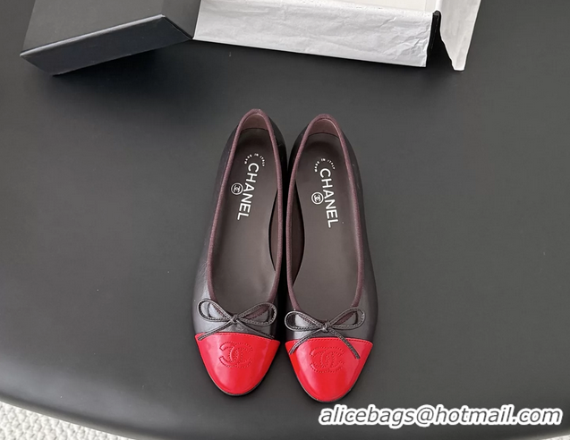 Unique Discount Chanel CC Logo Bowknot Burgundy Leather Ballet Flats 6051808