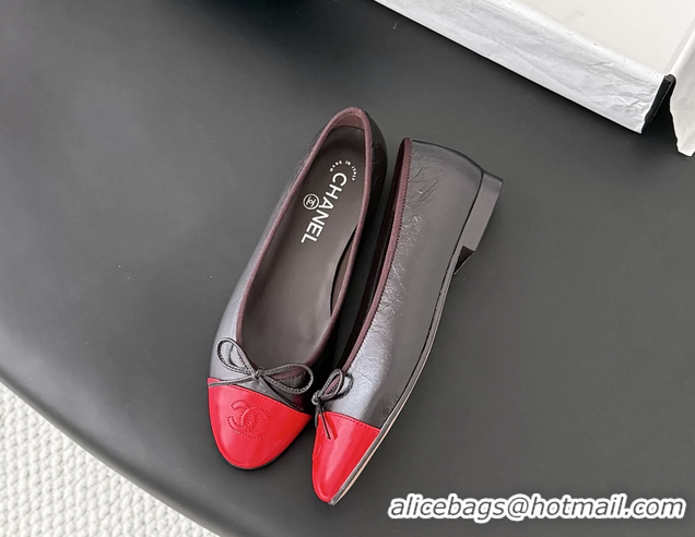 Unique Discount Chanel CC Logo Bowknot Burgundy Leather Ballet Flats 6051808
