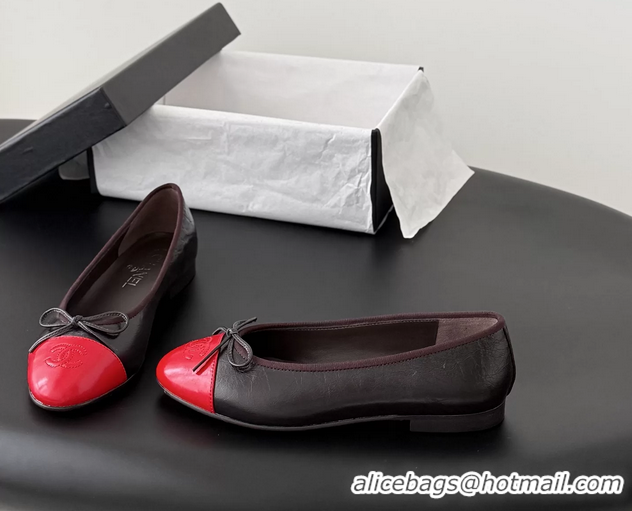 Unique Discount Chanel CC Logo Bowknot Burgundy Leather Ballet Flats 6051808