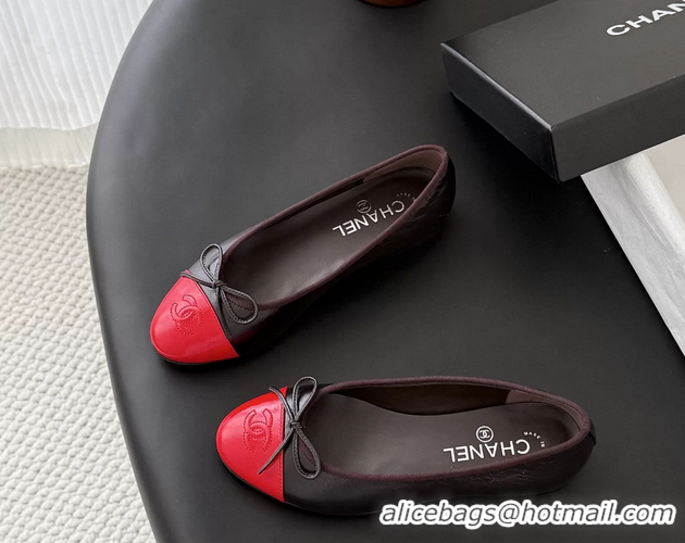 Unique Discount Chanel CC Logo Bowknot Burgundy Leather Ballet Flats 6051808