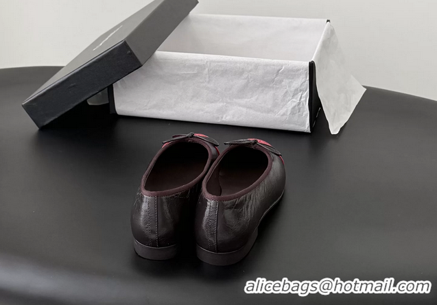 Unique Discount Chanel CC Logo Bowknot Burgundy Leather Ballet Flats 6051808