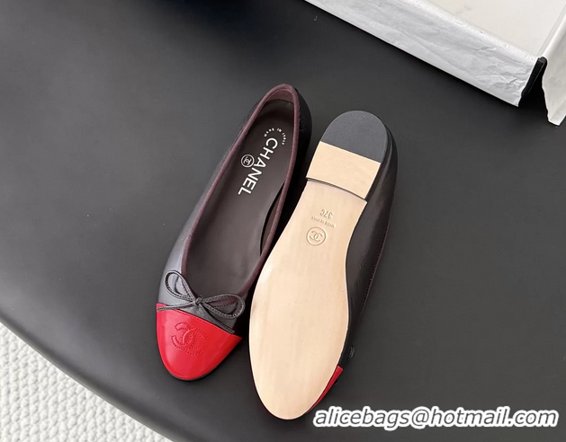 Unique Discount Chanel CC Logo Bowknot Burgundy Leather Ballet Flats 6051808