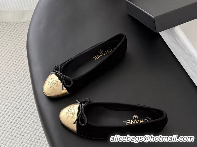 Lower Price Chanel CC Logo Bowknot Black Suede Leather Ballet Flats 6051808