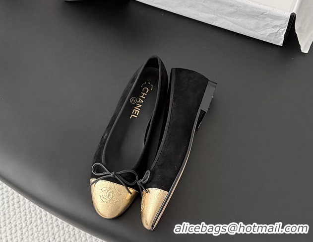 Lower Price Chanel CC Logo Bowknot Black Suede Leather Ballet Flats 6051808