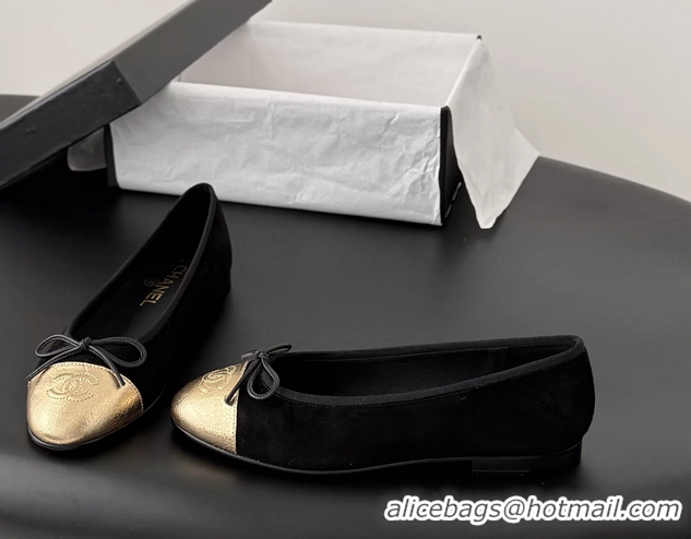 Lower Price Chanel CC Logo Bowknot Black Suede Leather Ballet Flats 6051808