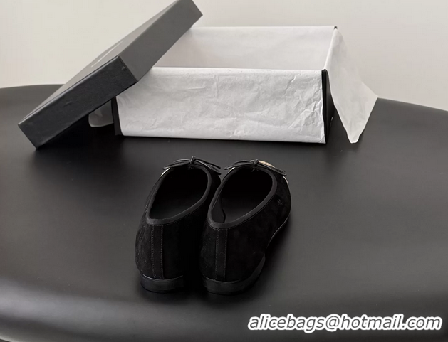 Lower Price Chanel CC Logo Bowknot Black Suede Leather Ballet Flats 6051808