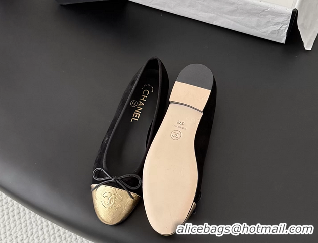 Lower Price Chanel CC Logo Bowknot Black Suede Leather Ballet Flats 6051808