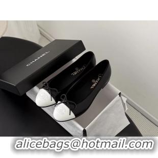 Durable Chanel CC Logo Bowknot Black Leather Ballet Flats 6051808