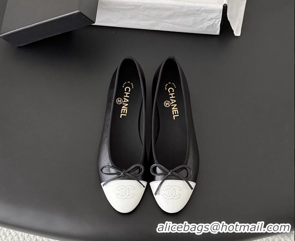 Durable Chanel CC Logo Bowknot Black Leather Ballet Flats 6051808