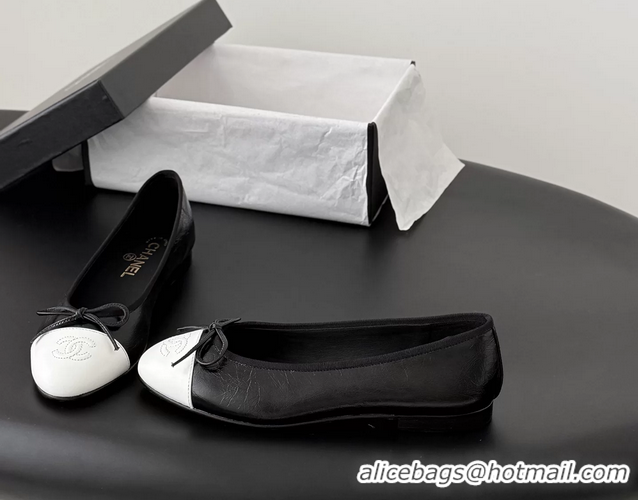 Durable Chanel CC Logo Bowknot Black Leather Ballet Flats 6051808