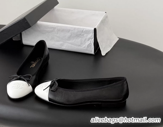 Durable Chanel CC Logo Bowknot Black Leather Ballet Flats 6051808