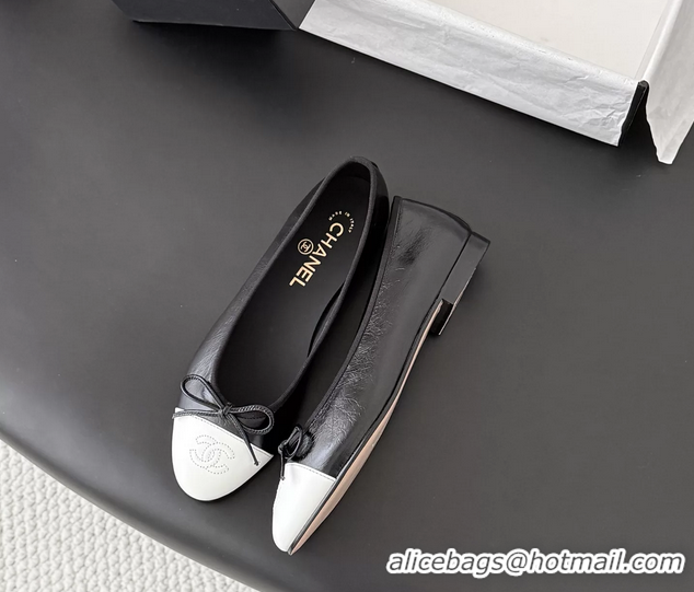 Durable Chanel CC Logo Bowknot Black Leather Ballet Flats 6051808