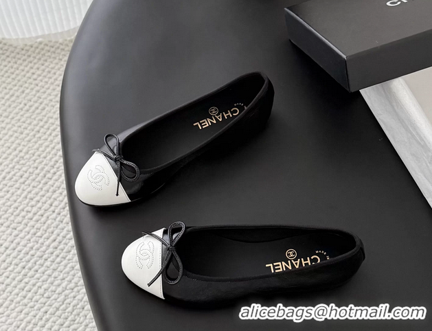 Durable Chanel CC Logo Bowknot Black Leather Ballet Flats 6051808