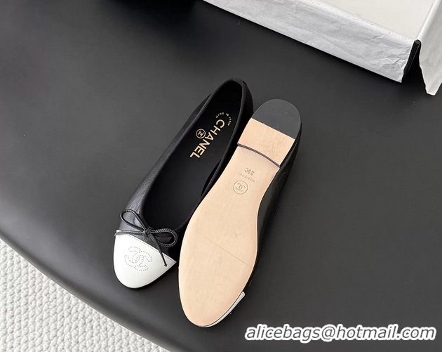 Durable Chanel CC Logo Bowknot Black Leather Ballet Flats 6051808