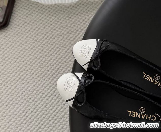 Durable Chanel CC Logo Bowknot Black Leather Ballet Flats 6051808