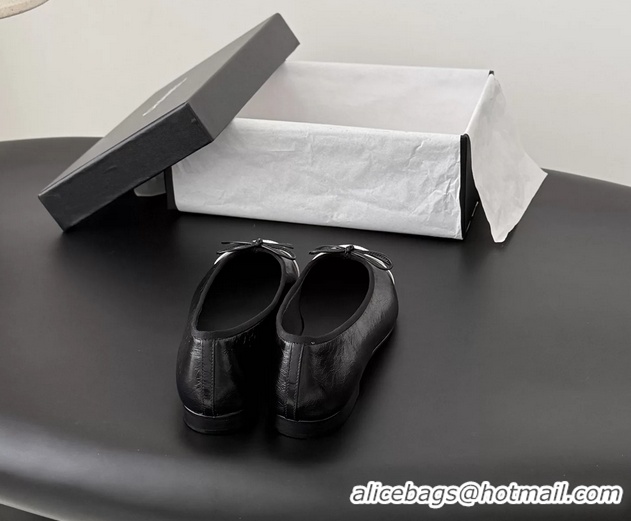 Durable Chanel CC Logo Bowknot Black Leather Ballet Flats 6051808