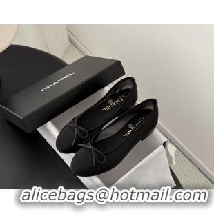 Hot Style Chanel CC Logo Bowknot Black Fabric Ballet Flats 6051808