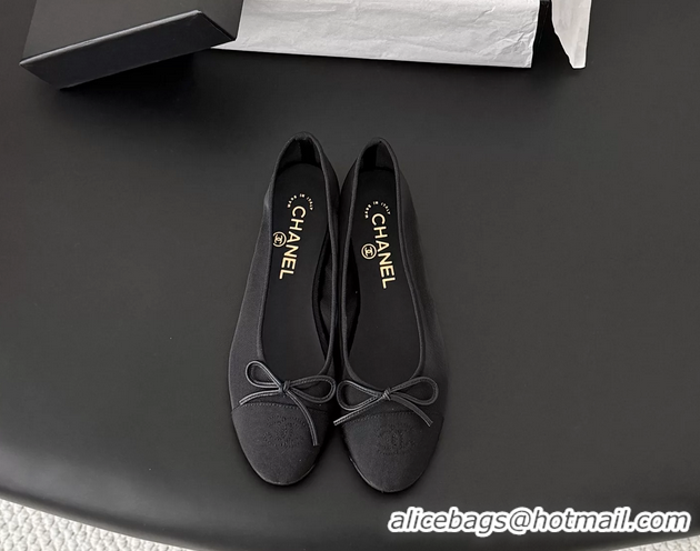 Hot Style Chanel CC Logo Bowknot Black Fabric Ballet Flats 6051808