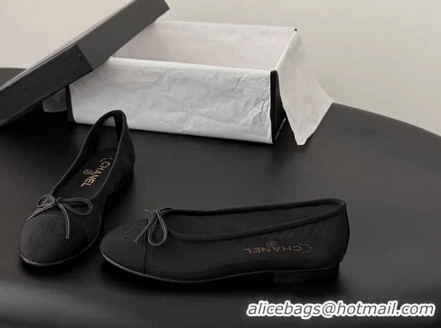 Hot Style Chanel CC Logo Bowknot Black Fabric Ballet Flats 6051808