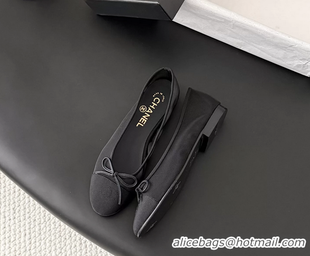 Hot Style Chanel CC Logo Bowknot Black Fabric Ballet Flats 6051808