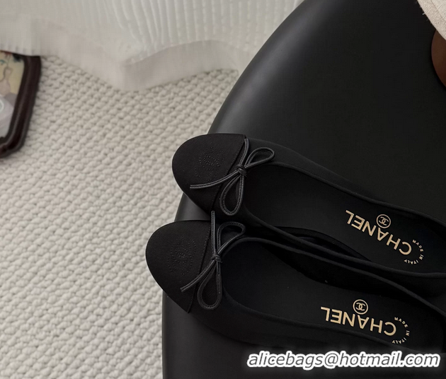 Hot Style Chanel CC Logo Bowknot Black Fabric Ballet Flats 6051808