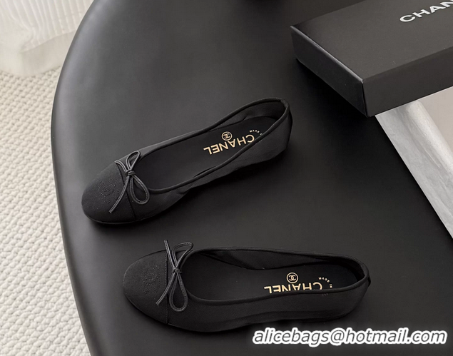 Hot Style Chanel CC Logo Bowknot Black Fabric Ballet Flats 6051808