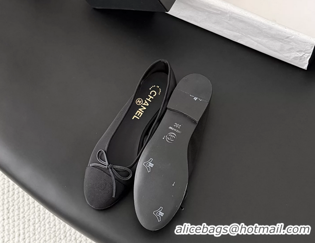 Hot Style Chanel CC Logo Bowknot Black Fabric Ballet Flats 6051808