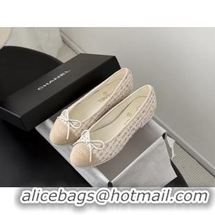 Cheap Price Chanel CC Logo Bowknot Beige Tweed Ballet Flats 6051809