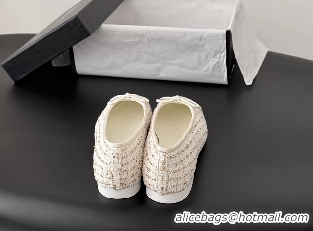 Cheap Price Chanel CC Logo Bowknot Beige Tweed Ballet Flats 6051809