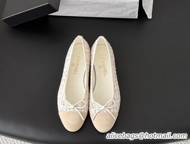 Cheap Price Chanel CC Logo Bowknot Beige Tweed Ballet Flats 6051809