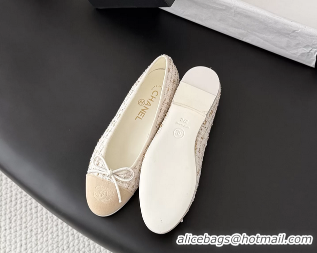 Cheap Price Chanel CC Logo Bowknot Beige Tweed Ballet Flats 6051809