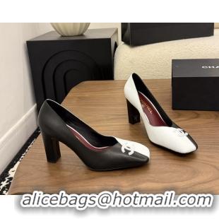 Crafted Chanel CC Logo Black White Leather Pumps 85MM 6051810