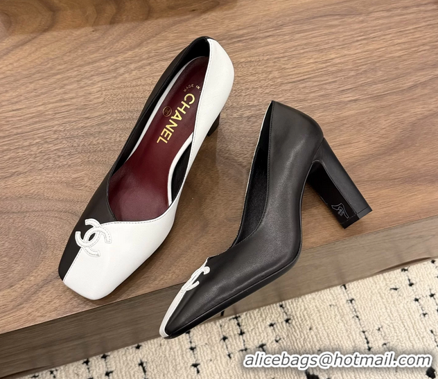 Crafted Chanel CC Logo Black White Leather Pumps 85MM 6051810
