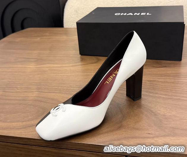 Crafted Chanel CC Logo Black White Leather Pumps 85MM 6051810