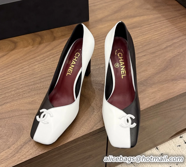 Crafted Chanel CC Logo Black White Leather Pumps 85MM 6051810