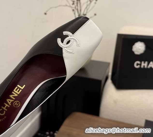 Crafted Chanel CC Logo Black White Leather Pumps 85MM 6051810