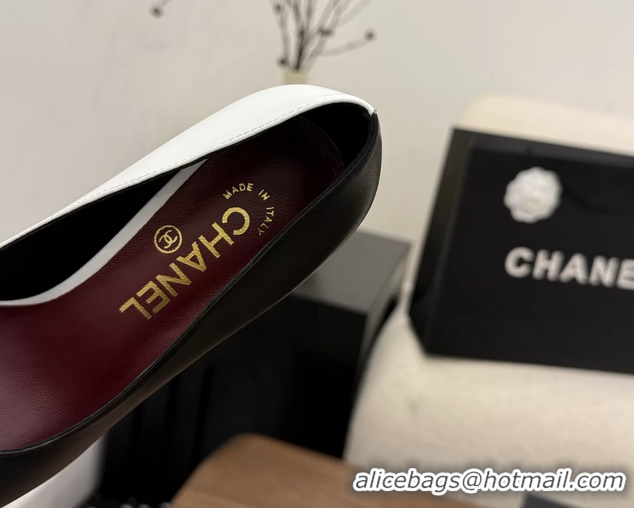 Crafted Chanel CC Logo Black White Leather Pumps 85MM 6051810