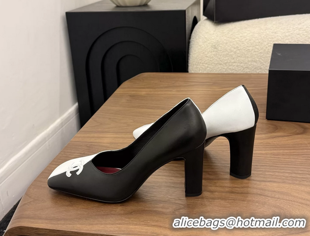 Crafted Chanel CC Logo Black White Leather Pumps 85MM 6051810