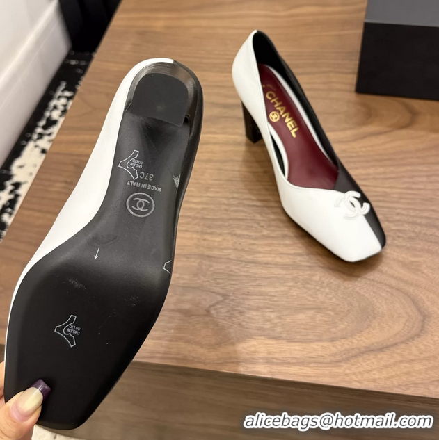 Crafted Chanel CC Logo Black White Leather Pumps 85MM 6051810