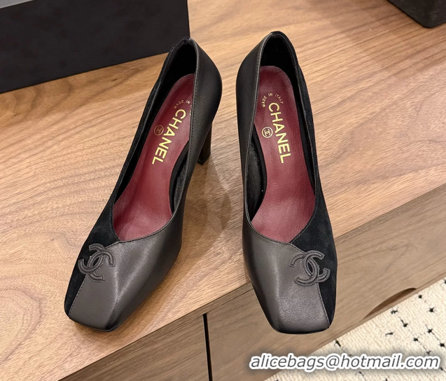 Expensive Chanel CC Logo Black Leather Pumps 85MM 6051810