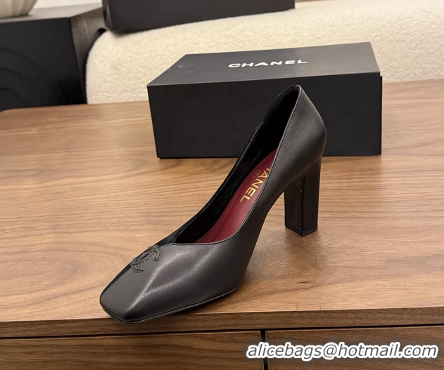 Expensive Chanel CC Logo Black Leather Pumps 85MM 6051810