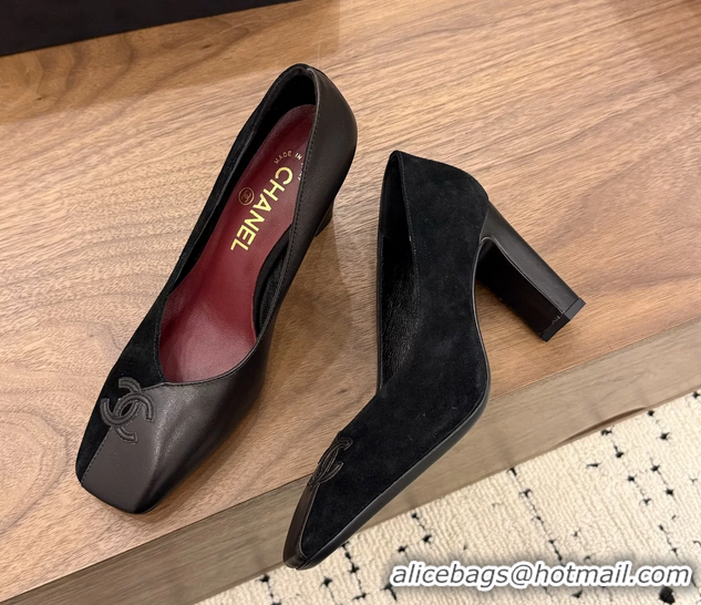 Expensive Chanel CC Logo Black Leather Pumps 85MM 6051810