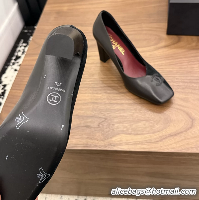Expensive Chanel CC Logo Black Leather Pumps 85MM 6051810
