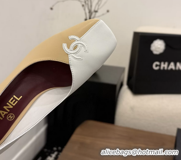 Youthful Chanel CC Logo Beige White Leather Pumps 85MM 6051810