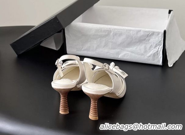 Cheap Chanel CC Bowknot White Leather Slingback Pumps 6051901