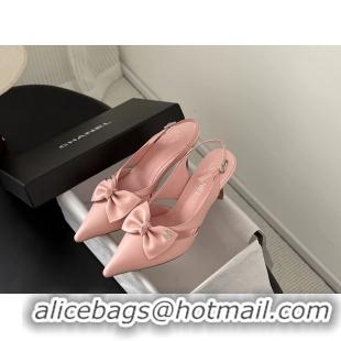 Fashion Chanel CC Bowknot Pink Leather Slingback Pumps 6051901