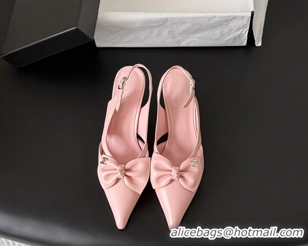 Fashion Chanel CC Bowknot Pink Leather Slingback Pumps 6051901