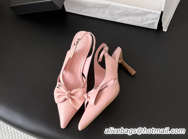 Fashion Chanel CC Bowknot Pink Leather Slingback Pumps 6051901