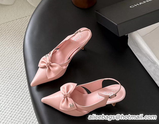 Fashion Chanel CC Bowknot Pink Leather Slingback Pumps 6051901
