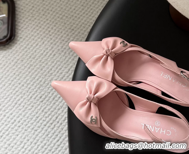 Fashion Chanel CC Bowknot Pink Leather Slingback Pumps 6051901